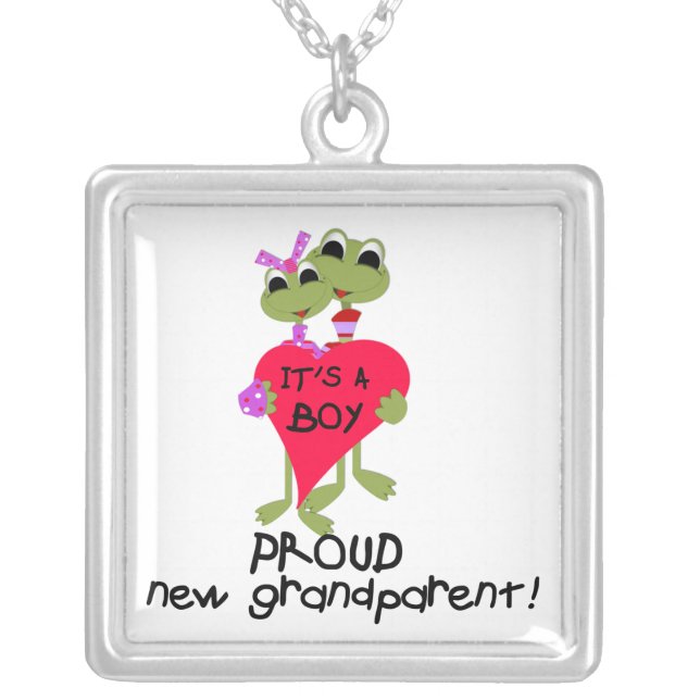 Frog Proud Grandparent of Boy Gifts Silver Plated Necklace (Front)