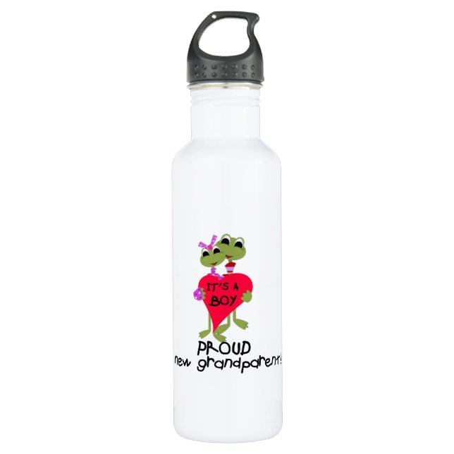 Frog Proud Grandparent of Boy Water Bottle (Front)