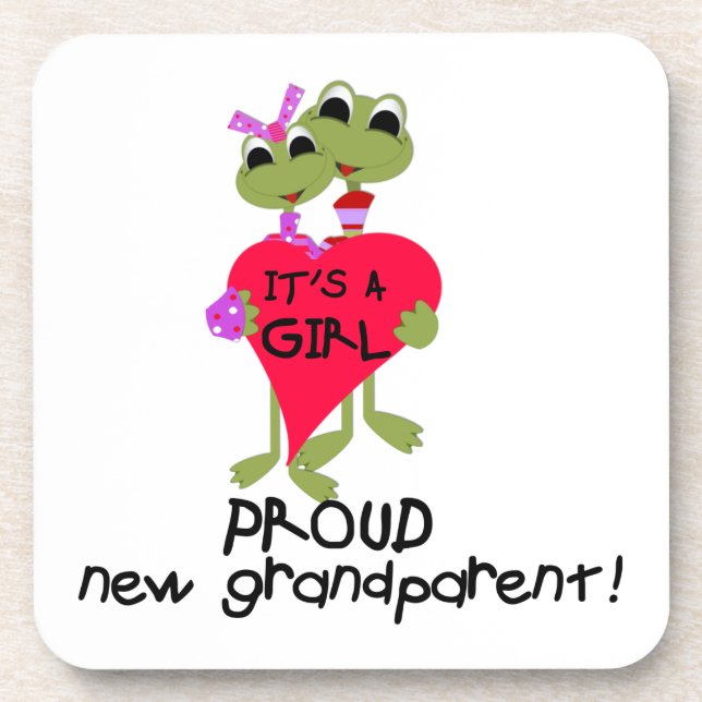 Frog Proud Grandparent of Girl Gifts Beverage Coaster (Front)