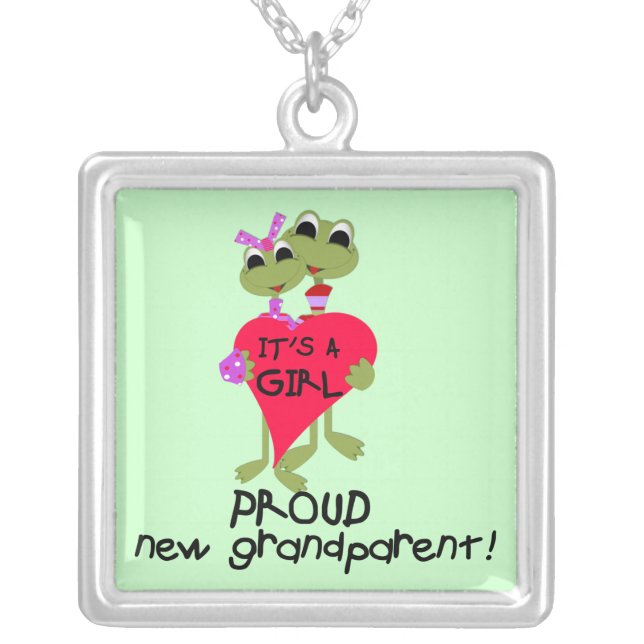 Frog Proud Grandparent of Girl Gifts Silver Plated Necklace (Front)