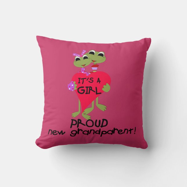 Frog Proud Grandparent of Girl Gifts Throw Pillow (Front)