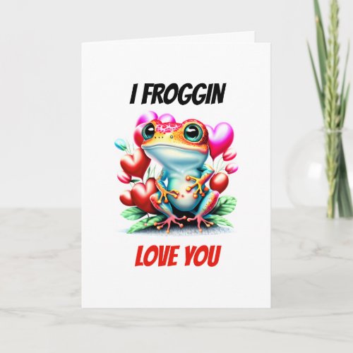 Frog puns  Froggin love you cute green frog pun Holiday Card