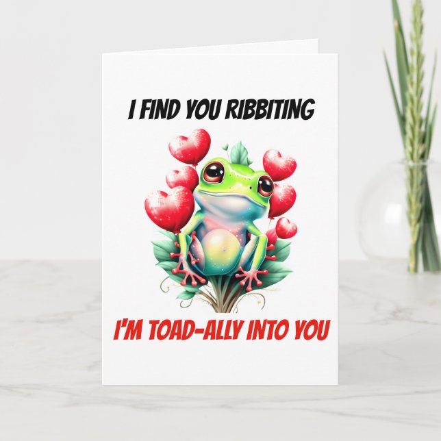 Frog puns | Toadally into you cute green frog Holiday Card (Front)