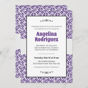 Frog Purple Floral Damask Photo Graduation Invitation