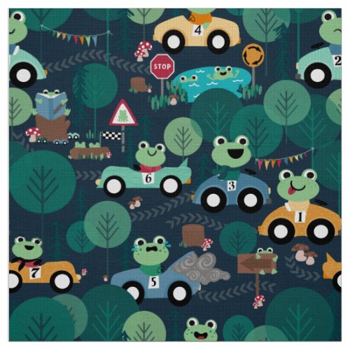 Frog Race Car Drivers Kids Adorable Animal Fabric