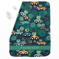 Frog Race Car Drivers Kids Personalized Baby Blanket
