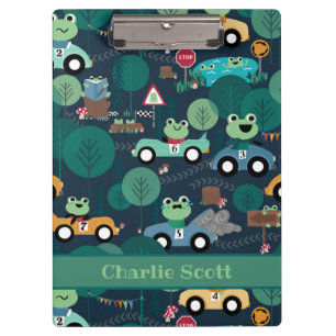 Frog Race Car Drivers Kids Personalized Clipboard