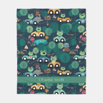Frog Race Car Drivers Kids Personalized Fleece Blanket