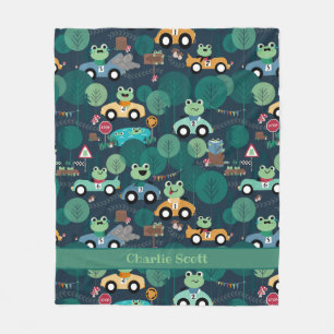 Frog Race Car Drivers Kids Personalized Fleece Blanket
