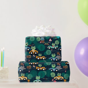 Frog Race Car Drivers Kids Personalized Wrapping Paper