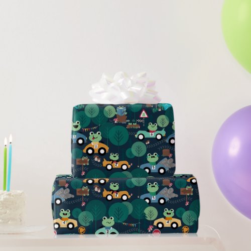 Frog Race Car Drivers Kids Personalized Wrapping Paper
