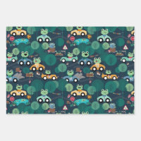 Cute Festive Mushroom and Frog Pattern Christmas Wrapping Paper Sheets