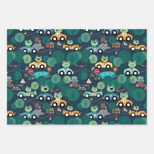 Frog Race Car Drivers Kids Personalized Wrapping Paper Sheets