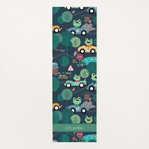 Frog Race Car Drivers Kids Personalized Yoga Mat