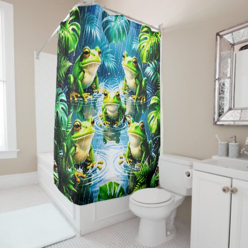 Frog Rain Artsy Bathroom Decor Colors - Shower Cur Curtain