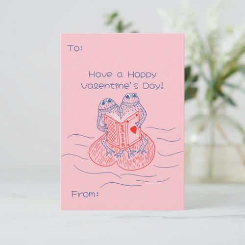 Frog Reading a Book Cute Valentines Day Enclosure Card