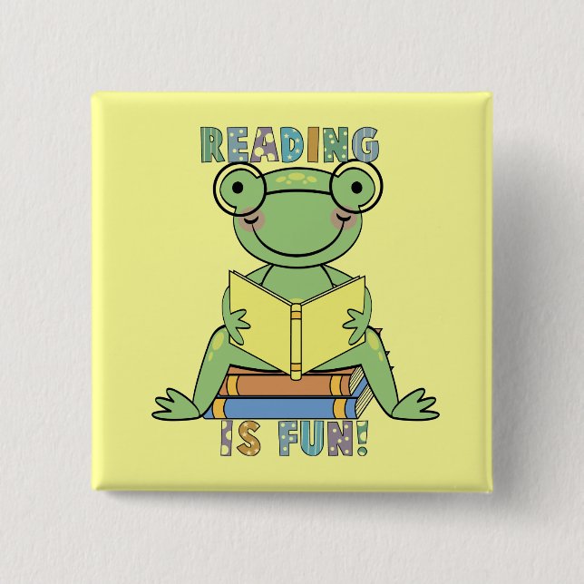 Frog - Reading is Fun Tshirts and Gifts Button (Front)