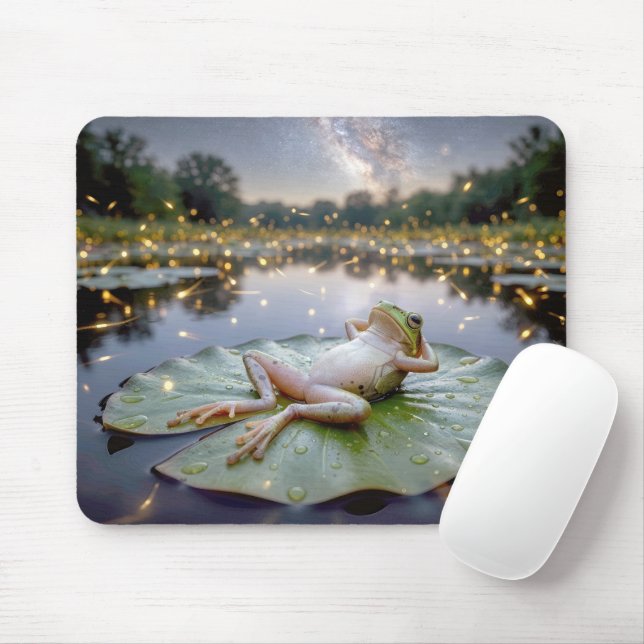 Frog Reclining on a Lily Pad Mouse Pad (With Mouse)