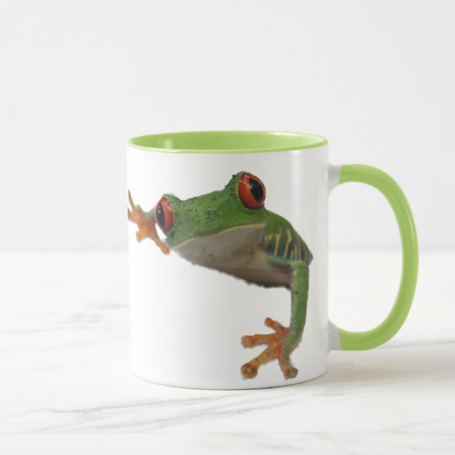 Frog Red Eyed Green Frosted Glass Coffee Mug (Right)