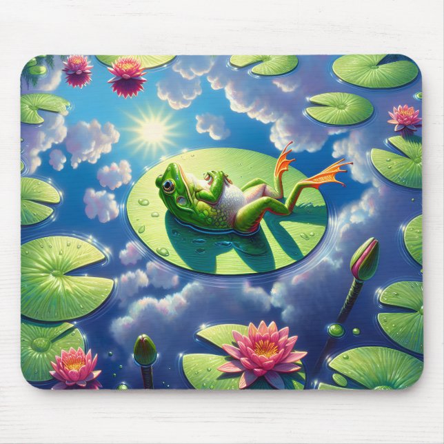 Frog Relaxing On a Lily Pad Mouse Pad (Front)