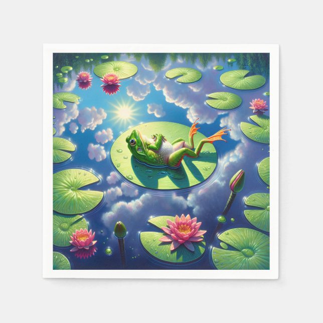 Frog Relaxing On a Lily Pad Napkins (Front)