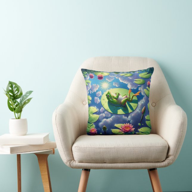 Frog Relaxing On a Lily Pad Throw Pillow (Chair)