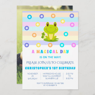 Frog Retro 1st Birthday party Invitation