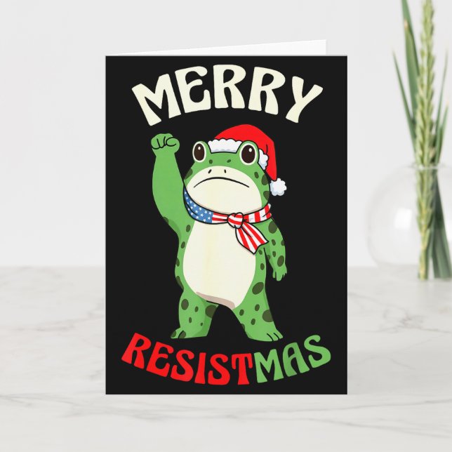 Frog Retro Merry Resistmas Funny Political Christm Card (Front)