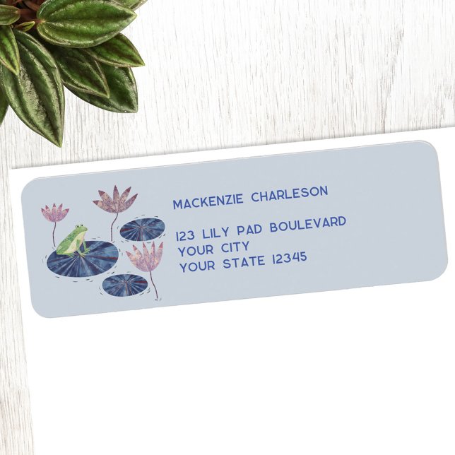 Frog Return Address Label (Frog Lily Pad personalized custom text return address label)