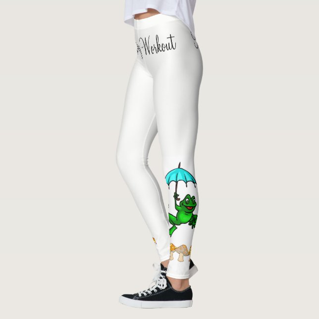 Frog Ribbit Mushroom White Leggings  (Left)