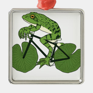 Frog Riding Bike With Lily Pad Wheels Metal Ornament