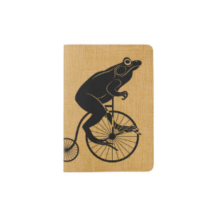 Frog Riding Penny Farthing Bicycle Passport Holder