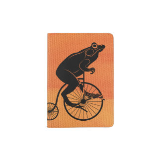 Frog Riding Penny Farthing Bicycle Passport Holder