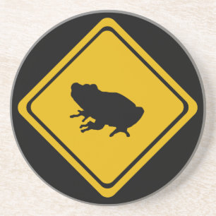 frog road sign drink coaster