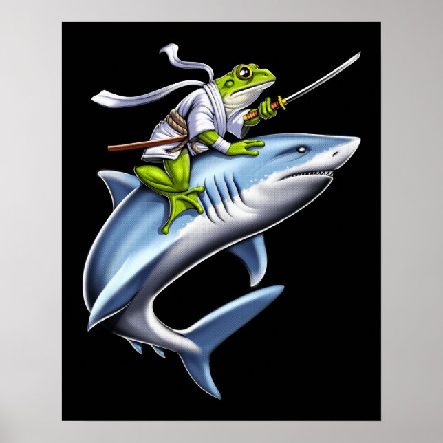 Frog Samurai Ninja Riding Shark Poster (Front)