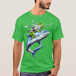 Frog Samurai Ninja Riding Shark T-Shirt