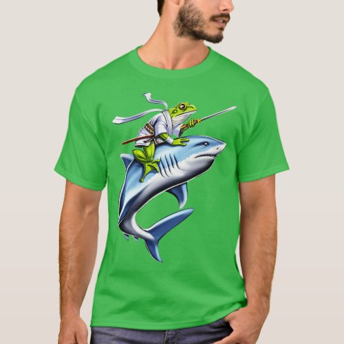 Frog Samurai Ninja Riding Shark T_Shirt