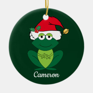 Frog Santa Claus Cute Personalized Kids Christmas Ceramic Ornament