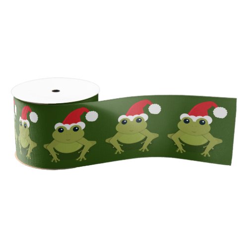 Frog Santa Green Christmas Grosgrain Ribbon