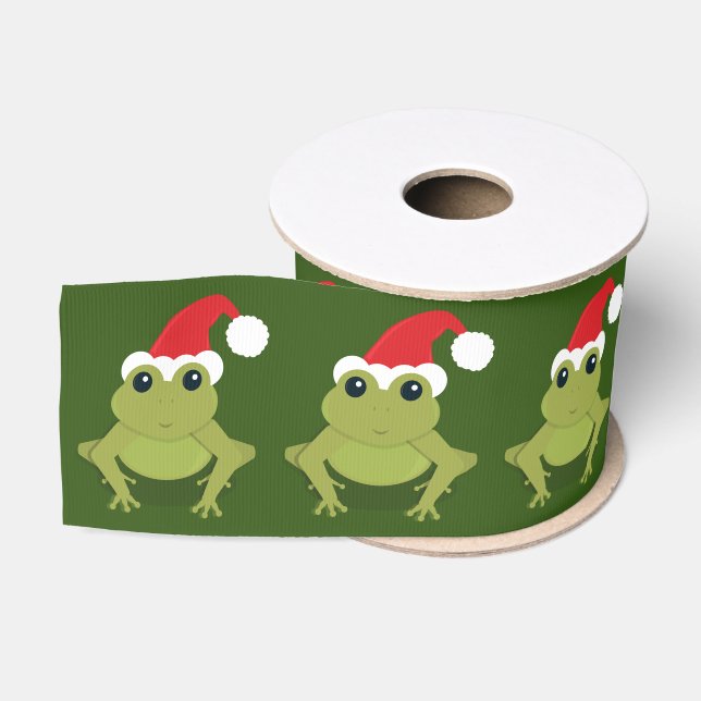 Frog Santa Green Christmas Grosgrain Ribbon (Spool)