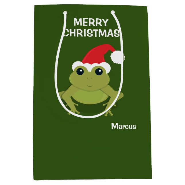 Frog Santa Hat Christmas Medium Gift Bag (Front)