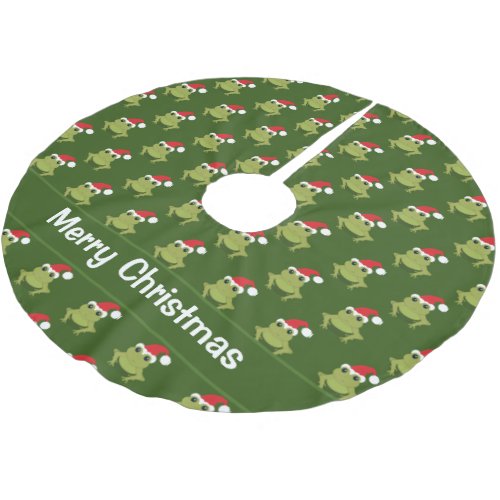 Frog Santa Hat Green Christmas Brushed Polyester Tree Skirt
