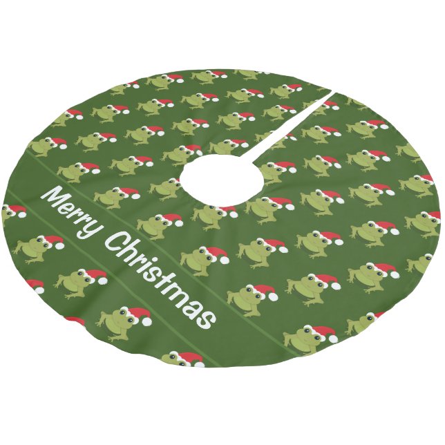 Frog Santa Hat Green Christmas Brushed Polyester Tree Skirt (Angled)