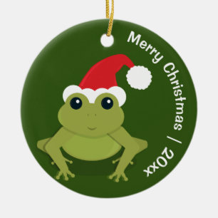 Frog Santa Merry Christmas Ceramic Ornament