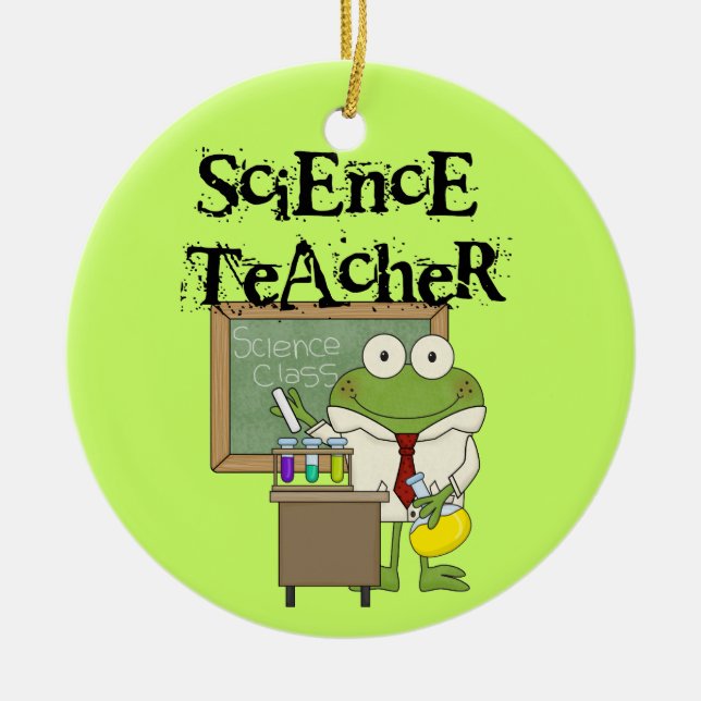 Frog Science Teacher Ceramic Ornament (Front)