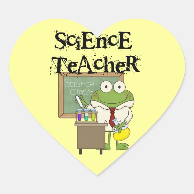 Frog Science Teacher Heart Sticker (Front)