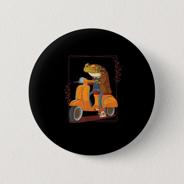 Frog Scooter Mushroom Goblincore Academia Button (Front)