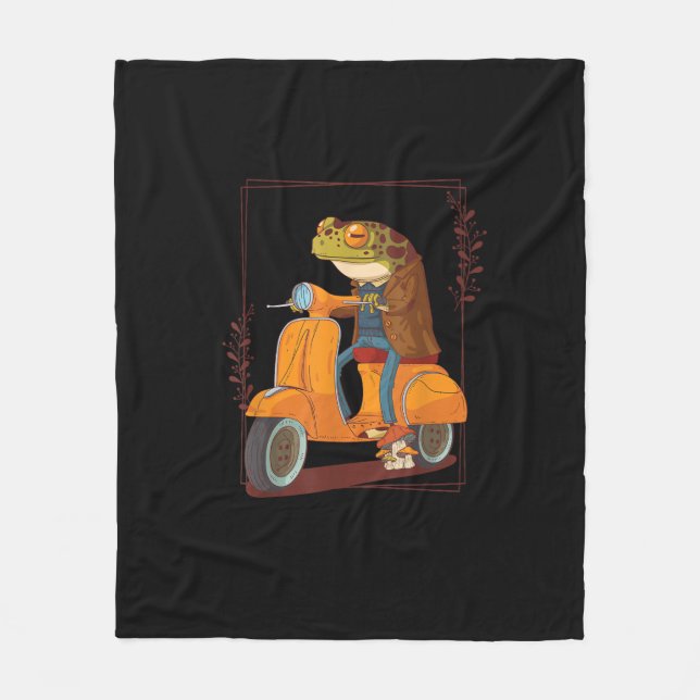 Frog Scooter Mushroom Goblincore Academia Fleece Blanket (Front)
