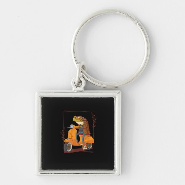 Frog Scooter Mushroom Goblincore Academia Keychain (Front)