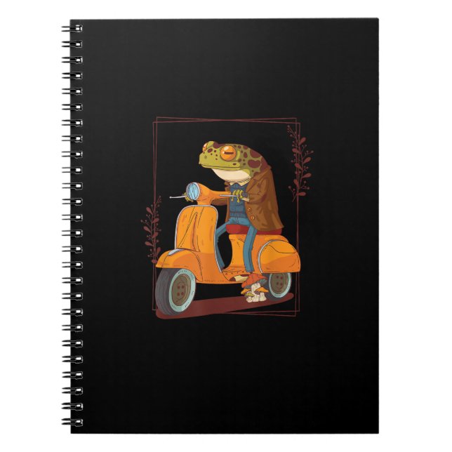 Frog Scooter Mushroom Goblincore Academia Notebook (Front)